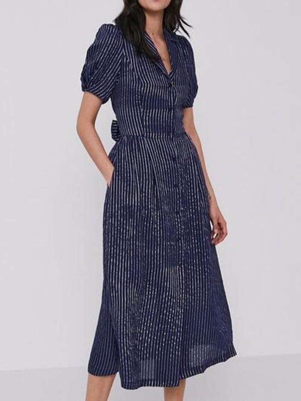 Dkny | Dresses | Navy Pinstripe Buttondown Maxi Dress | Size S | NWT